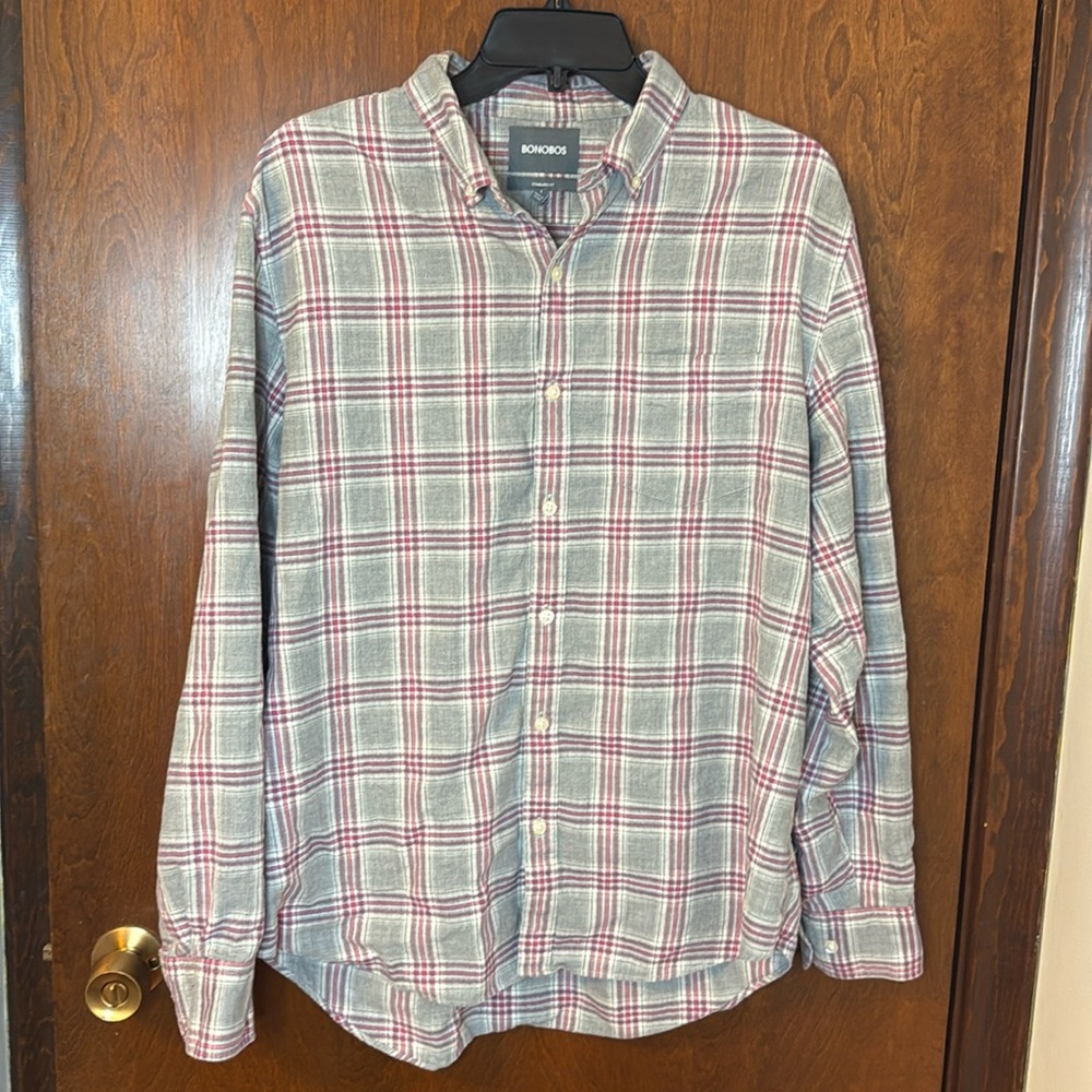 Bonobos Women’s Standard Fit Plaid Flannel Shirt - Pink and Gray | Size LG